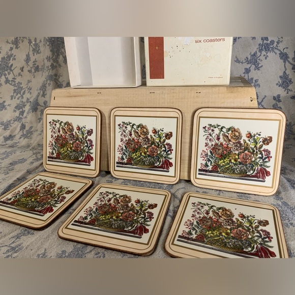 VTG Set of 6 English Life Cork Floral Coasters Made in England in Box - Picture 3 of 9